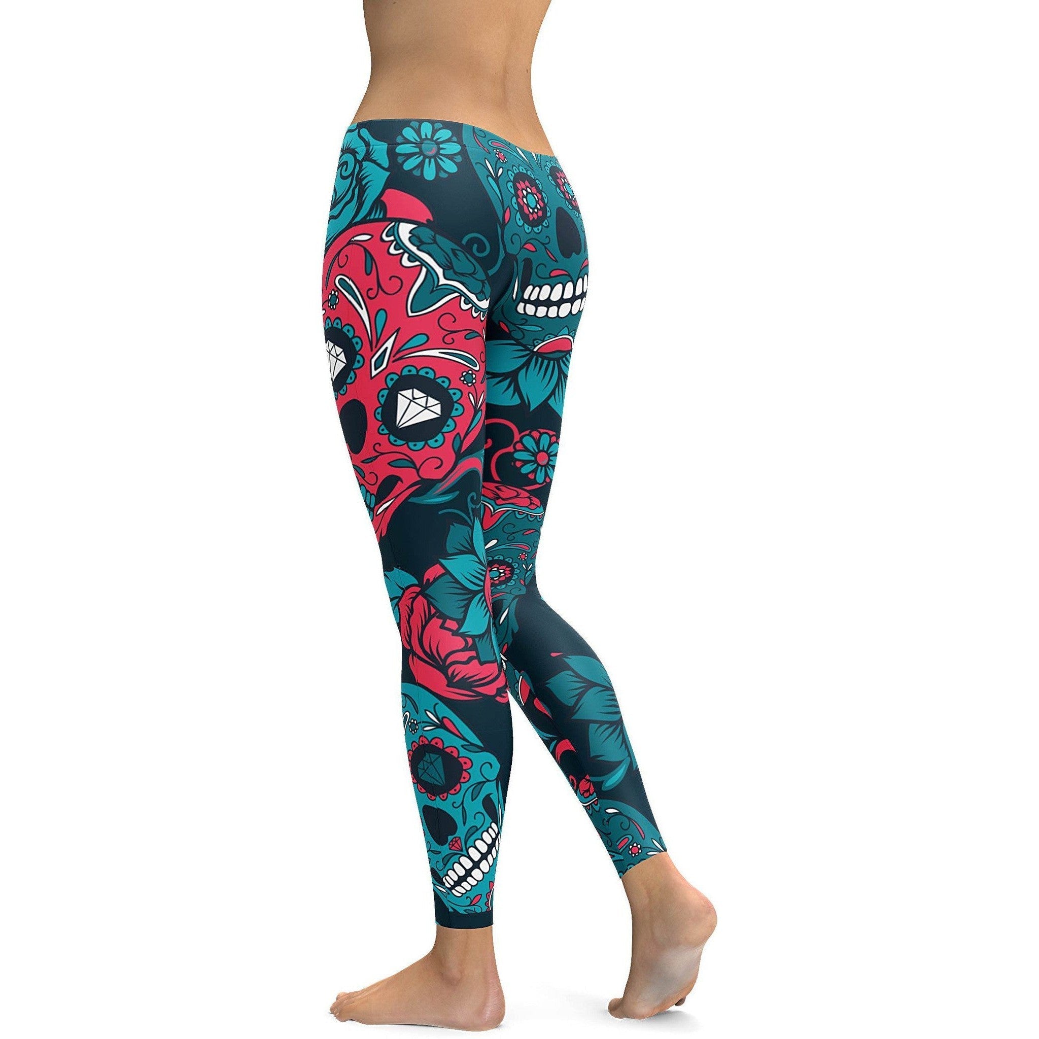 Blaue Zuckerskull Leggings V765