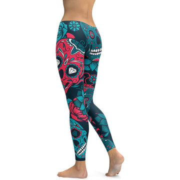 Blaue Zuckerskull Leggings V765
