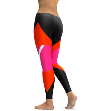 Schwarze, Rote, Pinkfarbene Colorblock Leggings T921