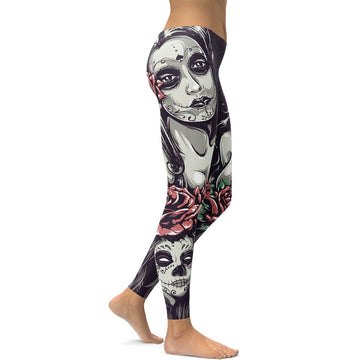Zucker-Schädel und Rosen Leggings U762