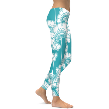 Teal Japanische Blumenleggings R767