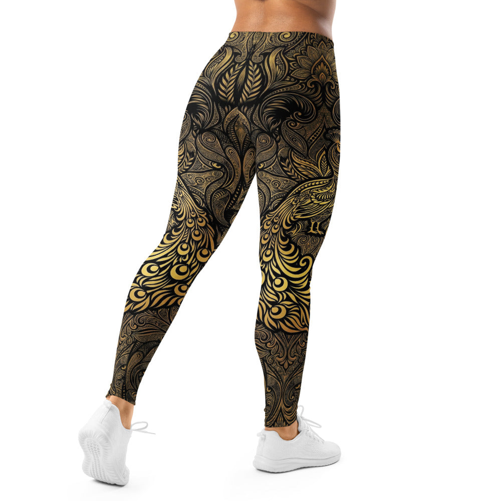 Personalisierte Sportleggings Damen Schwarz Gold Ornament Muster Fitness Yoga Leggings V866