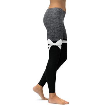 Grau Melierte Oberschenkelhohe Leggings mit Schleife G616