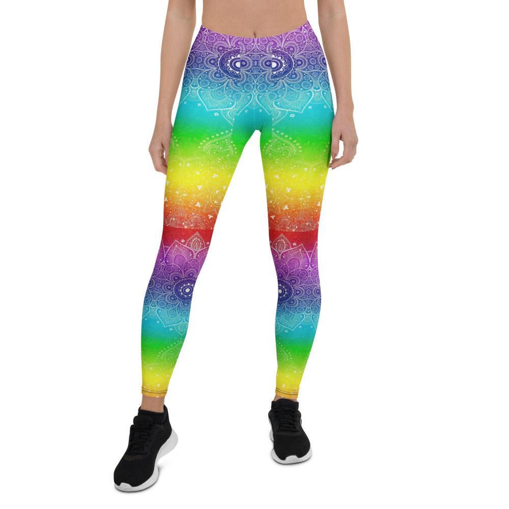 Personalisierte Damen Yoga Leggings Regenbogen Mandala Muster Bunt Fitness Sportleggings Y264