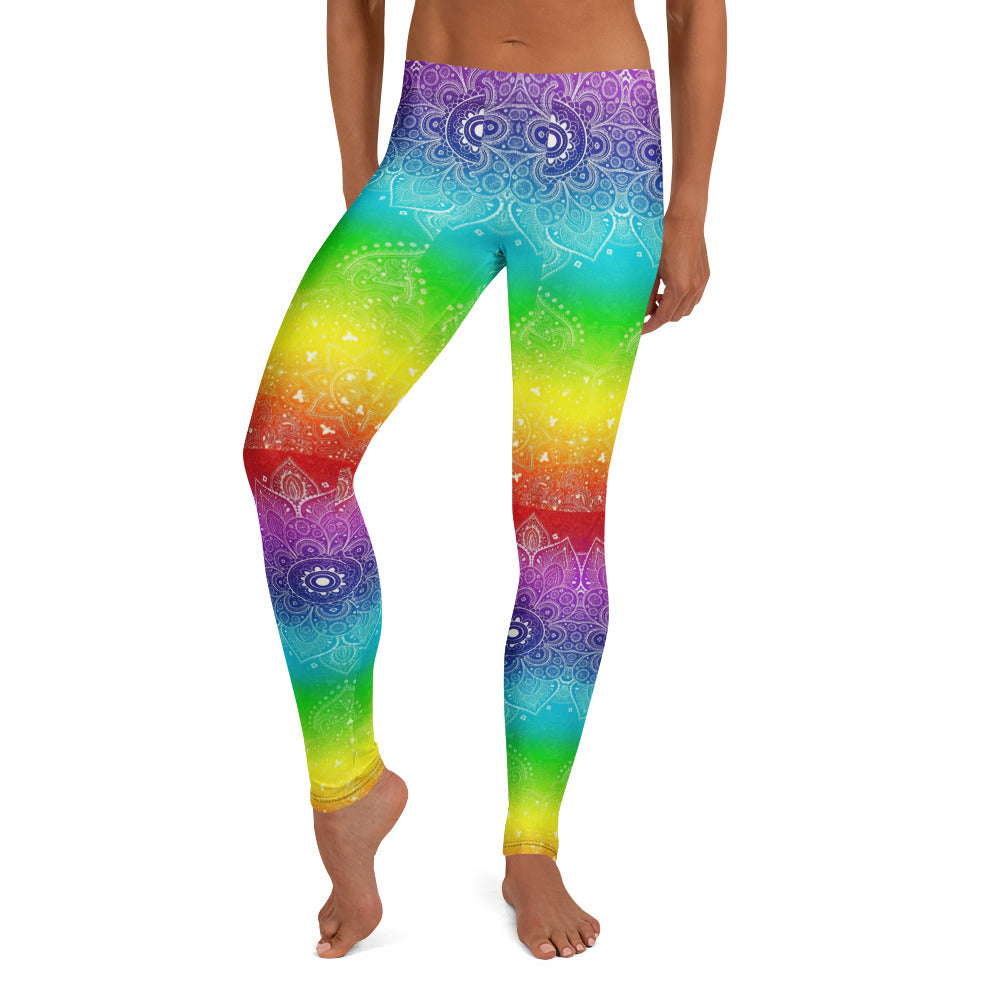 Personalisierte Damen Yoga Leggings Regenbogen Mandala Muster Bunt Fitness Sportleggings Y264