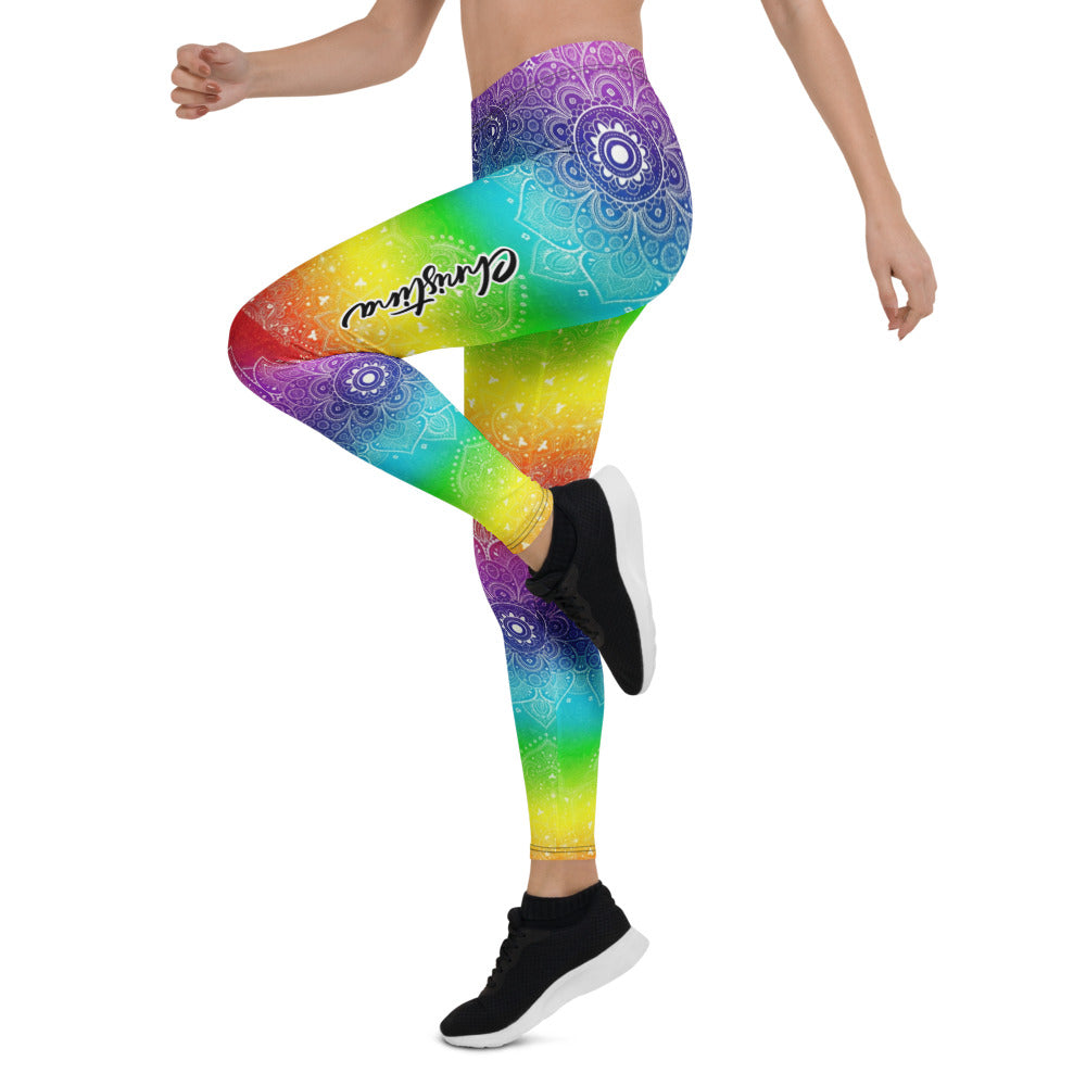 Personalisierte Damen Yoga Leggings Regenbogen Mandala Muster Bunt Fitness Sportleggings Y264