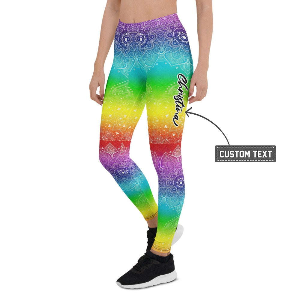 Personalisierte Damen Yoga Leggings Regenbogen Mandala Muster Bunt Fitness Sportleggings Y264 - XL