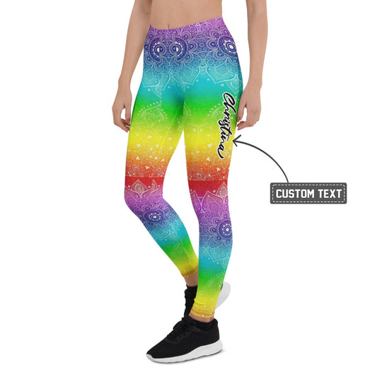 Personalisierte Damen Yoga Leggings Regenbogen Mandala Muster Bunt Fitness Sportleggings Y264 - XL
