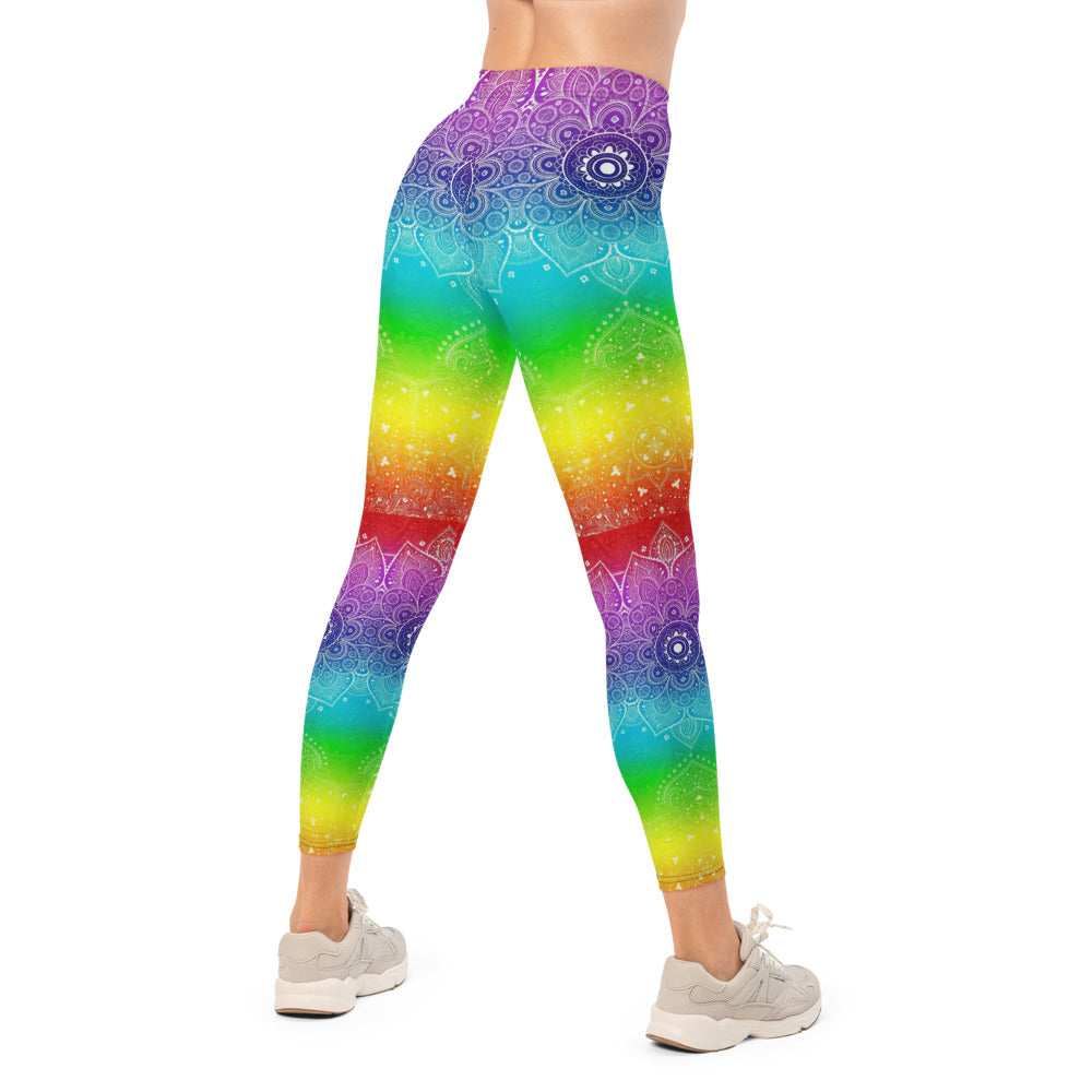 Personalisierte Damen Yoga Leggings Regenbogen Mandala Muster Bunt Fitness Sportleggings Y264
