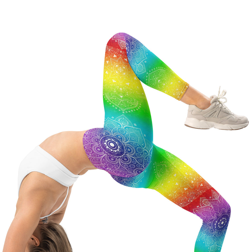 Personalisierte Damen Yoga Leggings Regenbogen Mandala Muster Bunt Fitness Sportleggings Y264