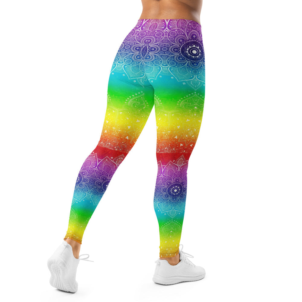 Personalisierte Damen Yoga Leggings Regenbogen Mandala Muster Bunt Fitness Sportleggings Y264