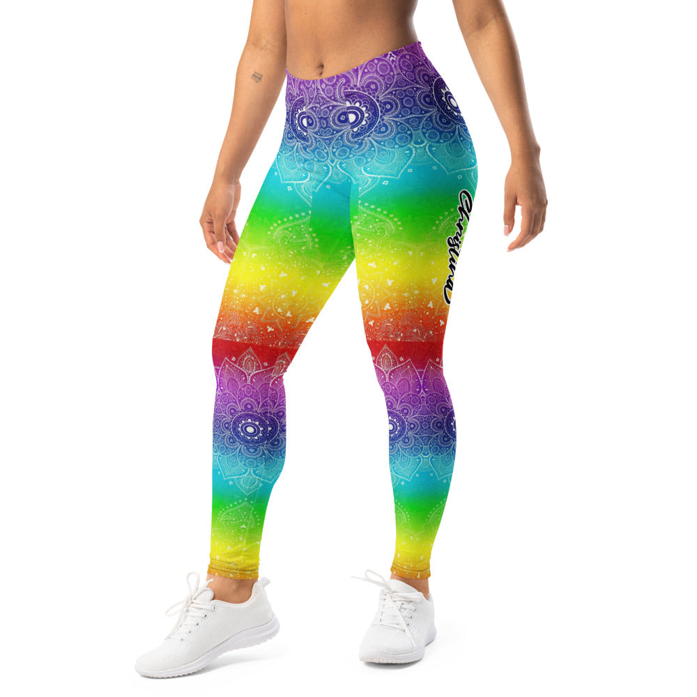 Personalisierte Damen Yoga Leggings Regenbogen Mandala Muster Bunt Fitness Sportleggings Y264