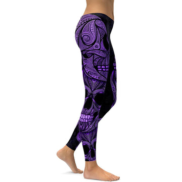 Lila Ornamentale Schädel Leggings X709