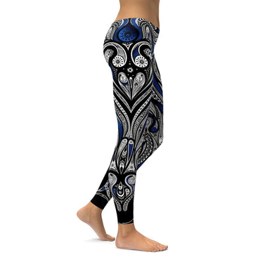 Blaue Ornament-Muster Leggings F390