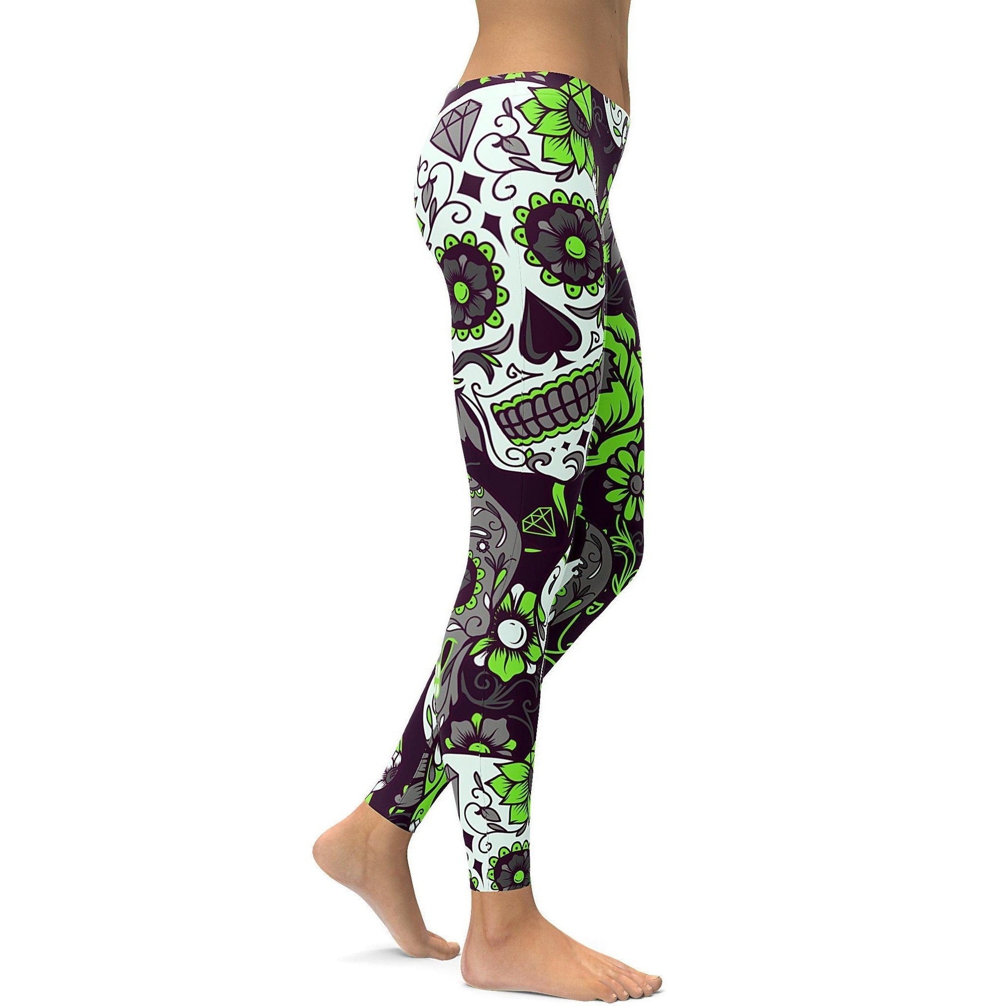 Limettengrüne Zuckerschädel Leggings T216