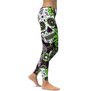 Limettengrüne Zuckerschädel Leggings T216