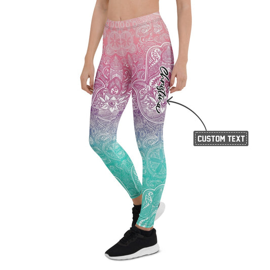 Personalisierte Yoga Leggings Damen Mandala Muster Farbverlauf Pink Lila Türkis Fitness Sportleggings M280 - XL