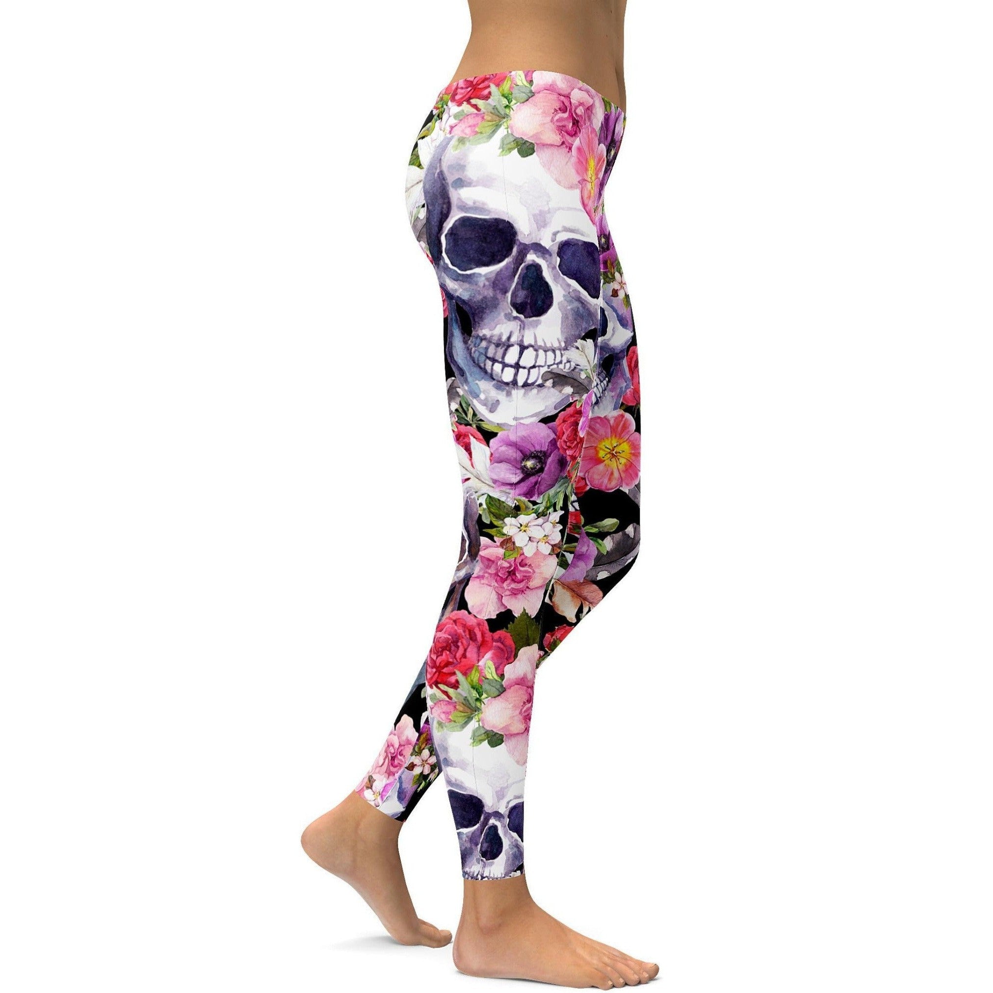 Bunte Blumen Skull Leggings E825