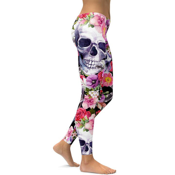 Bunte Blumen Skull Leggings E825