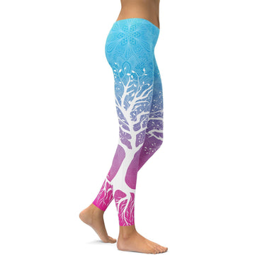 Blaue zu Pink Baum des Lebens Leggings O246