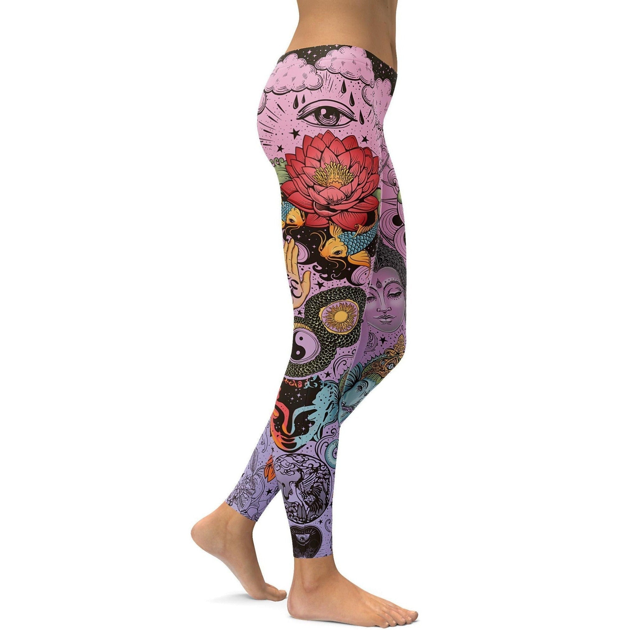 Rosa Tätowierte Lotus Leggings B122