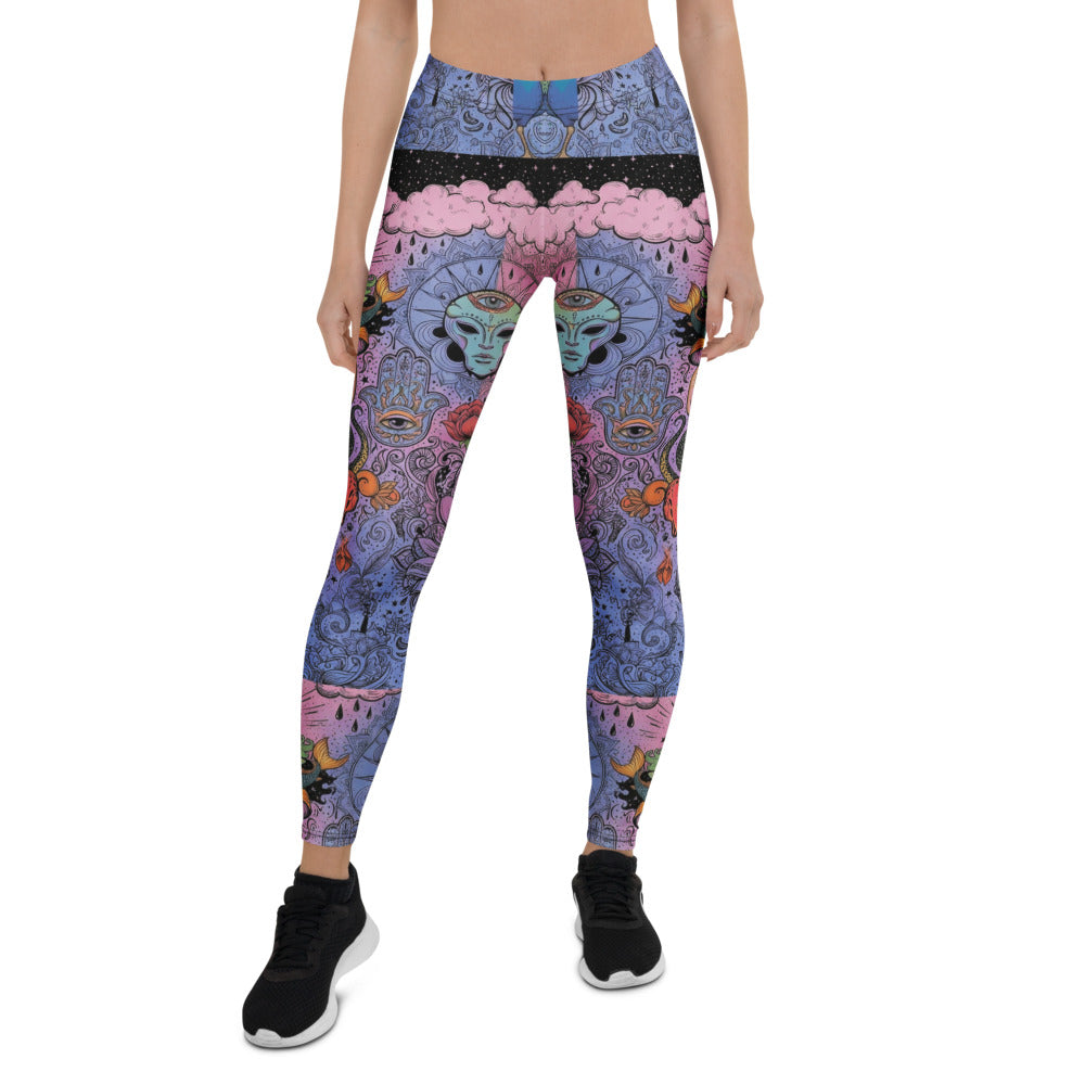 Personalisierte Damen Sportleggings Alien Psychedelic Design Lila Blau Pink Yoga Fitness Leggings I527