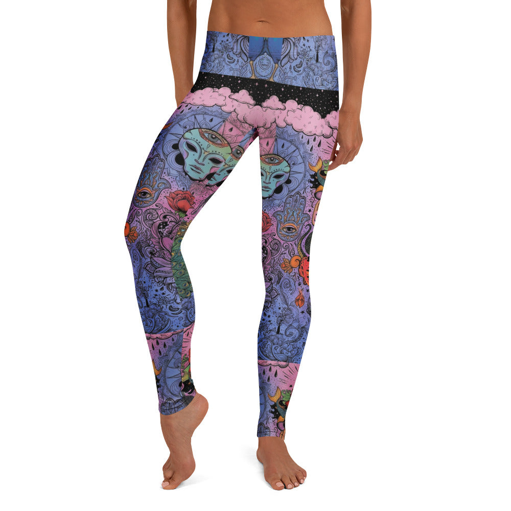 Personalisierte Damen Sportleggings Alien Psychedelic Design Lila Blau Pink Yoga Fitness Leggings I527
