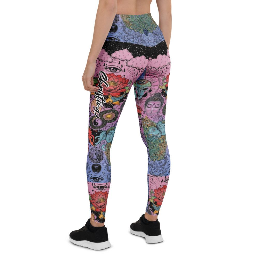 Personalisierte Damen Sportleggings Alien Psychedelic Design Lila Blau Pink Yoga Fitness Leggings I527