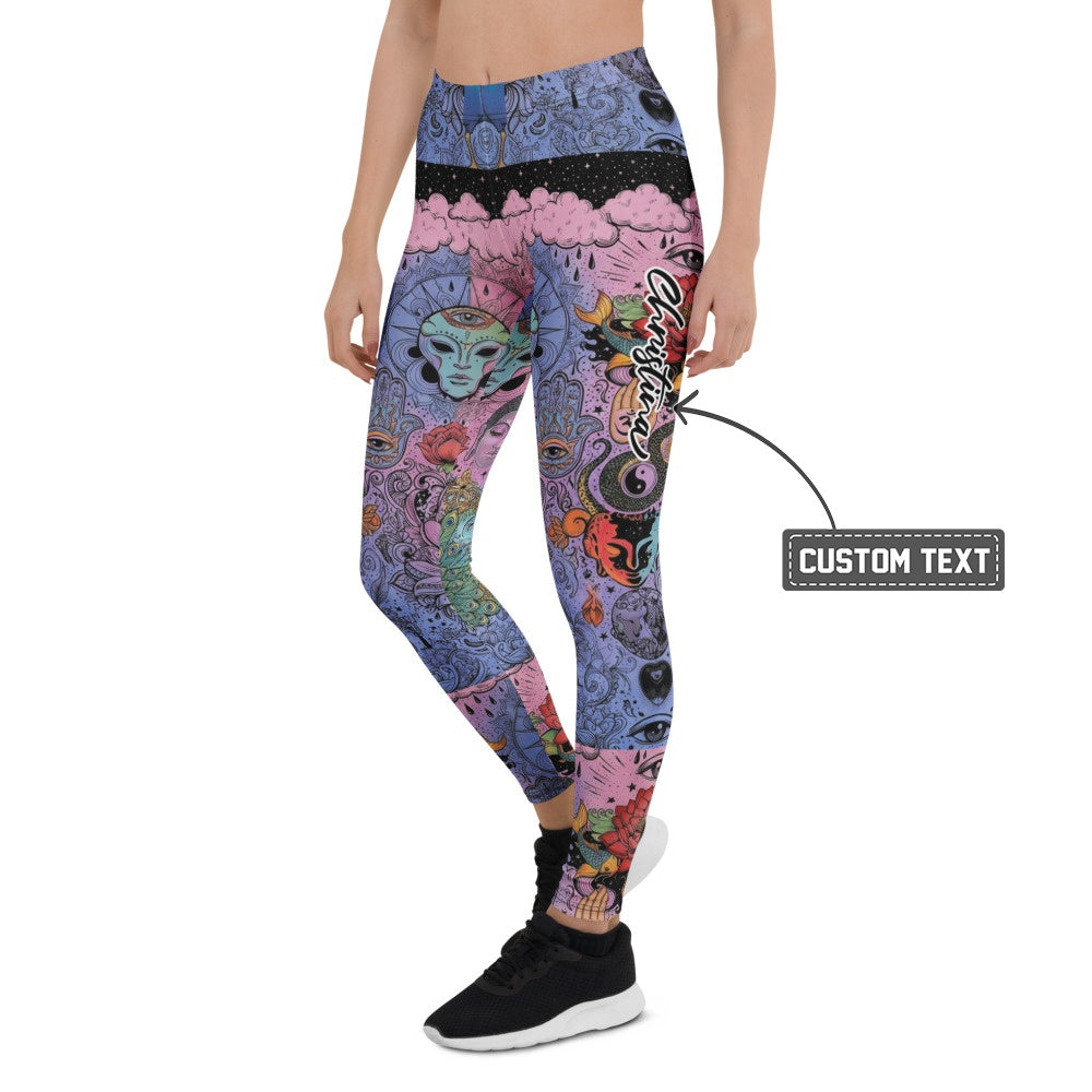 Personalisierte Damen Sportleggings Alien Psychedelic Design Lila Blau Pink Yoga Fitness Leggings I527 - XL