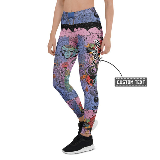 Personalisierte Damen Sportleggings Alien Psychedelic Design Lila Blau Pink Yoga Fitness Leggings I527 - XL