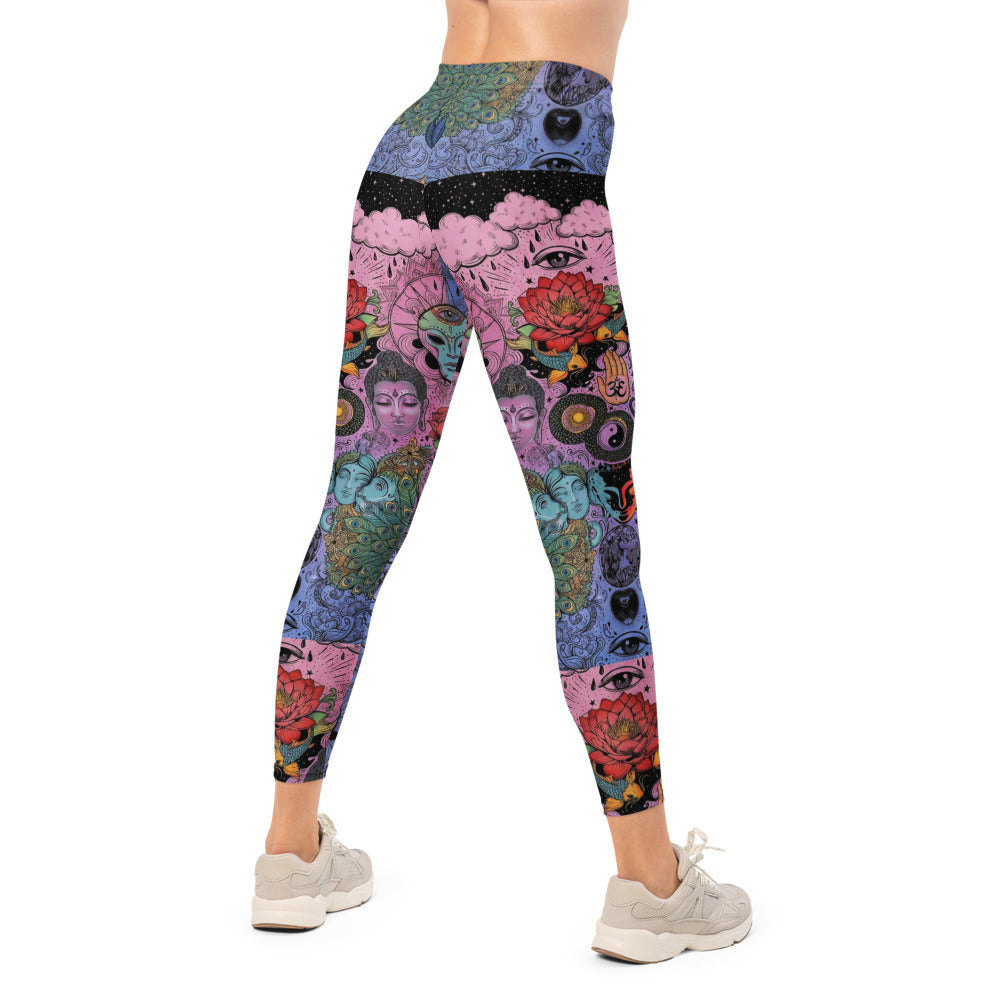 Personalisierte Damen Sportleggings Alien Psychedelic Design Lila Blau Pink Yoga Fitness Leggings I527