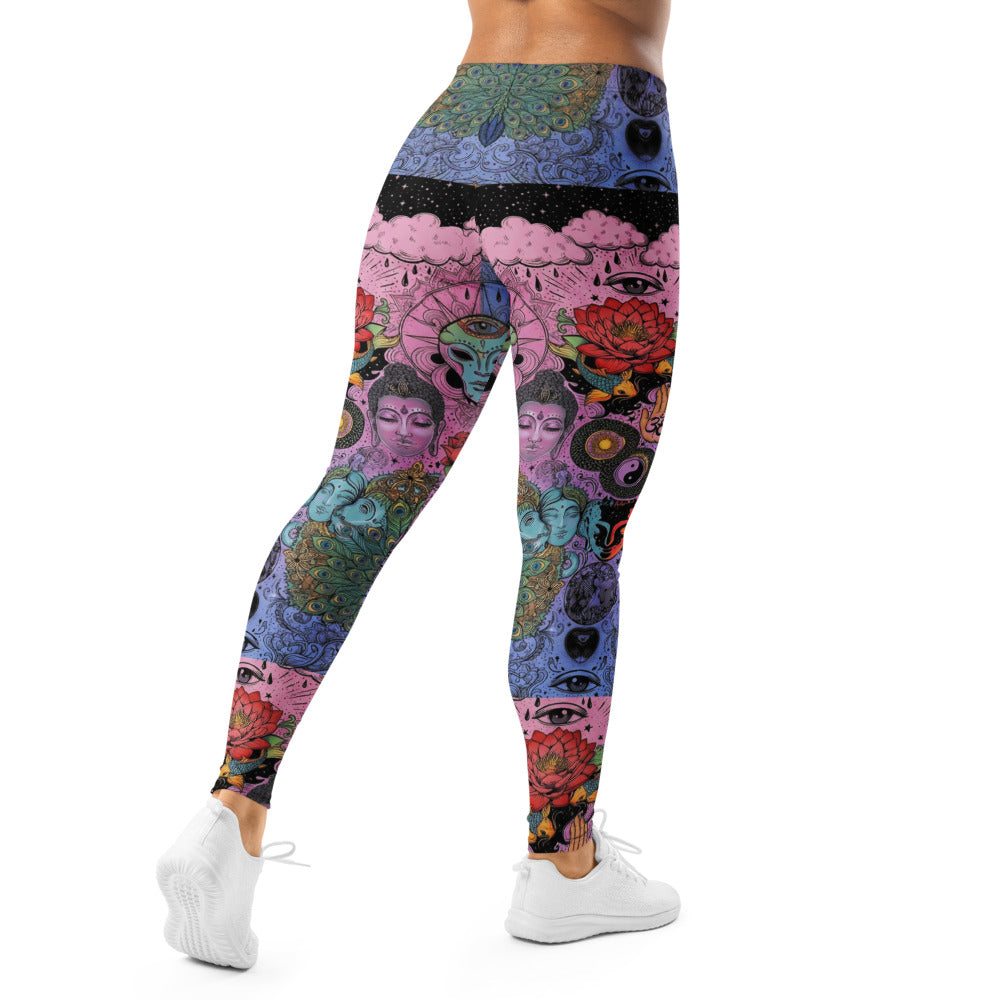 Personalisierte Damen Sportleggings Alien Psychedelic Design Lila Blau Pink Yoga Fitness Leggings I527