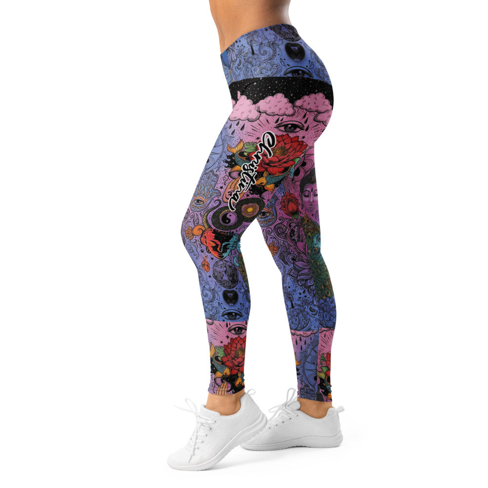 Personalisierte Damen Sportleggings Alien Psychedelic Design Lila Blau Pink Yoga Fitness Leggings I527