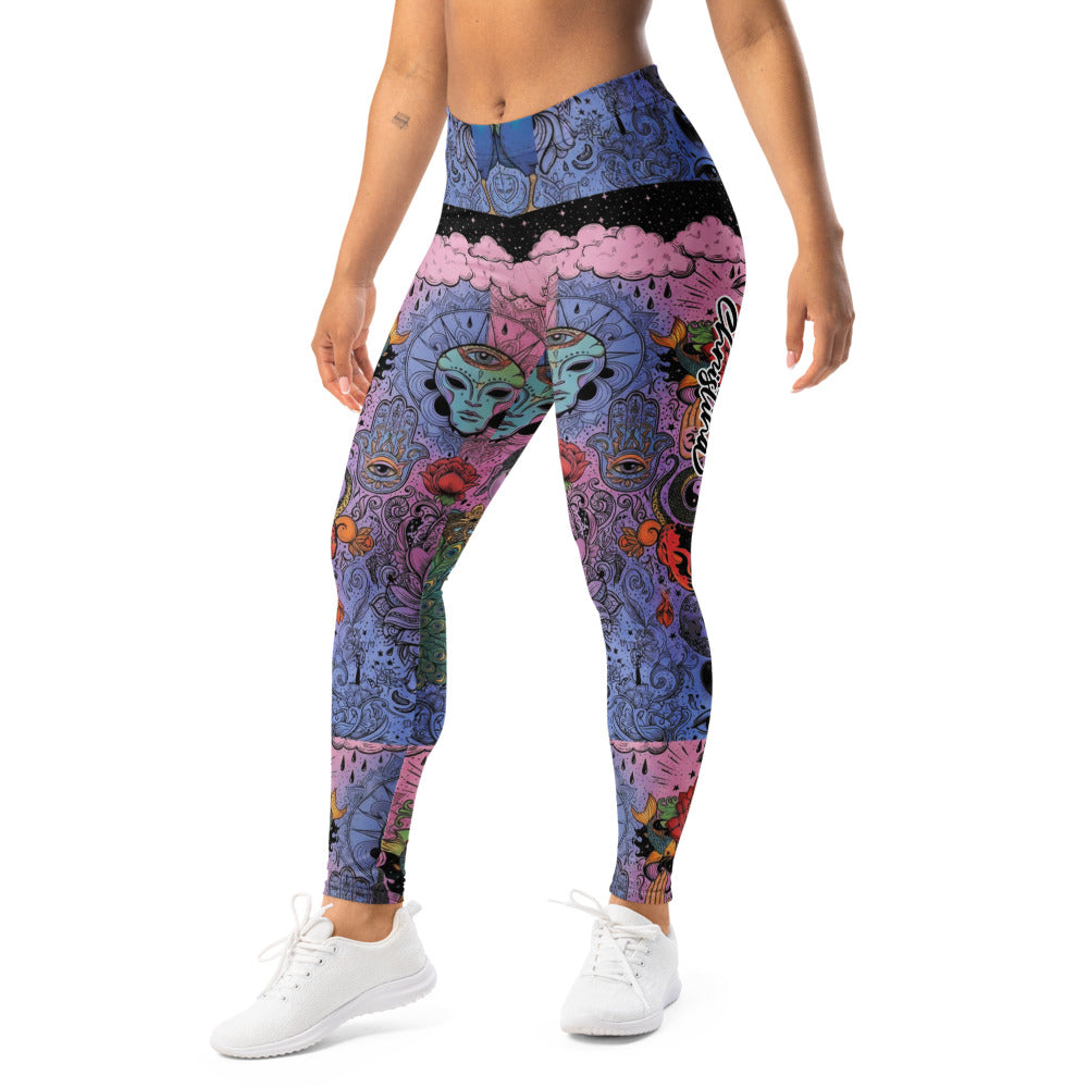 Personalisierte Damen Sportleggings Alien Psychedelic Design Lila Blau Pink Yoga Fitness Leggings I527