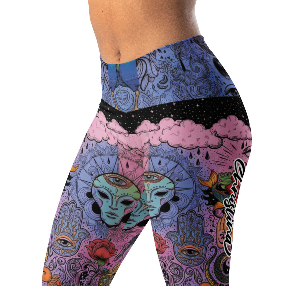Personalisierte Damen Sportleggings Alien Psychedelic Design Lila Blau Pink Yoga Fitness Leggings I527