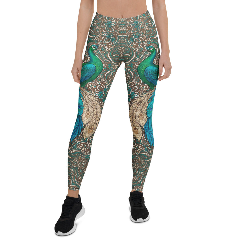 Personalisierte Damen Sportleggings Pfau Design Türkis Blau Yoga Fitness Leggings Paisley Muster X604