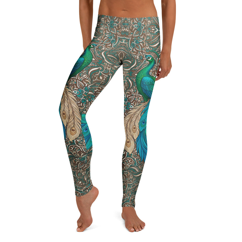 Personalisierte Damen Sportleggings Pfau Design Türkis Blau Yoga Fitness Leggings Paisley Muster X604