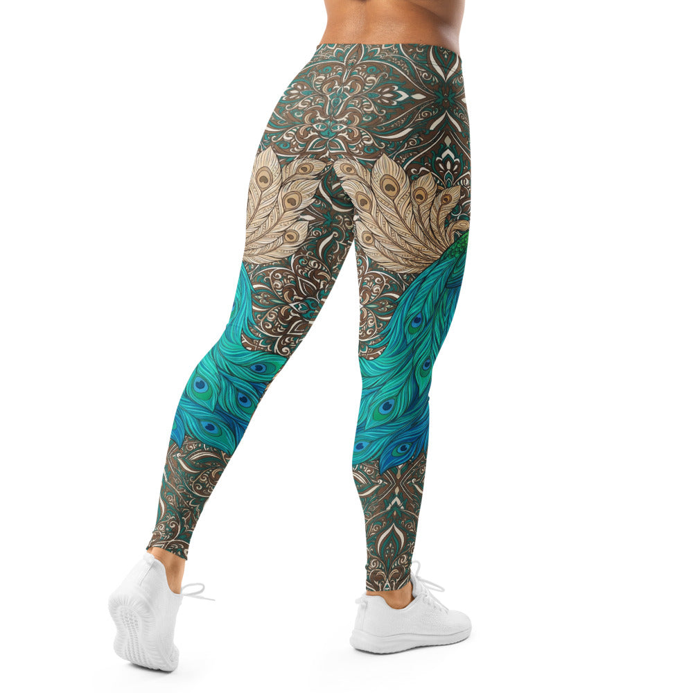 Personalisierte Damen Sportleggings Pfau Design Türkis Blau Yoga Fitness Leggings Paisley Muster X604