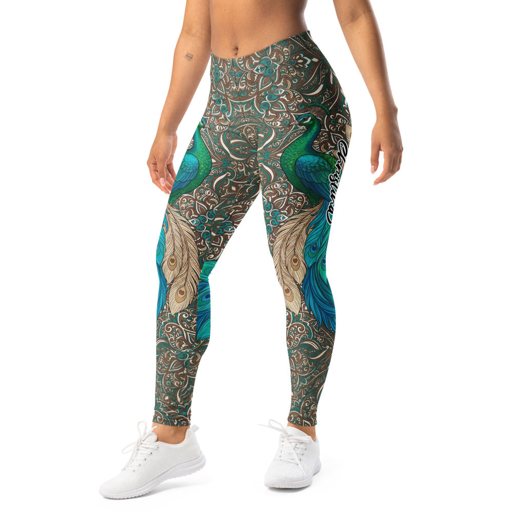 Personalisierte Damen Sportleggings Pfau Design Türkis Blau Yoga Fitness Leggings Paisley Muster X604