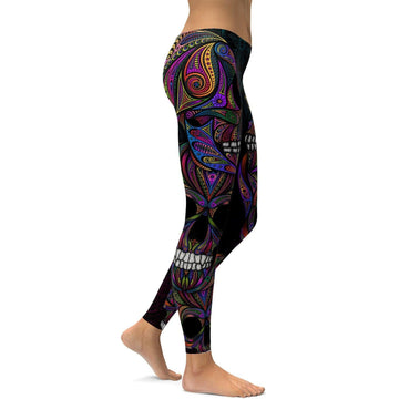 Bunte Zierliche Totenkopf Leggings W997