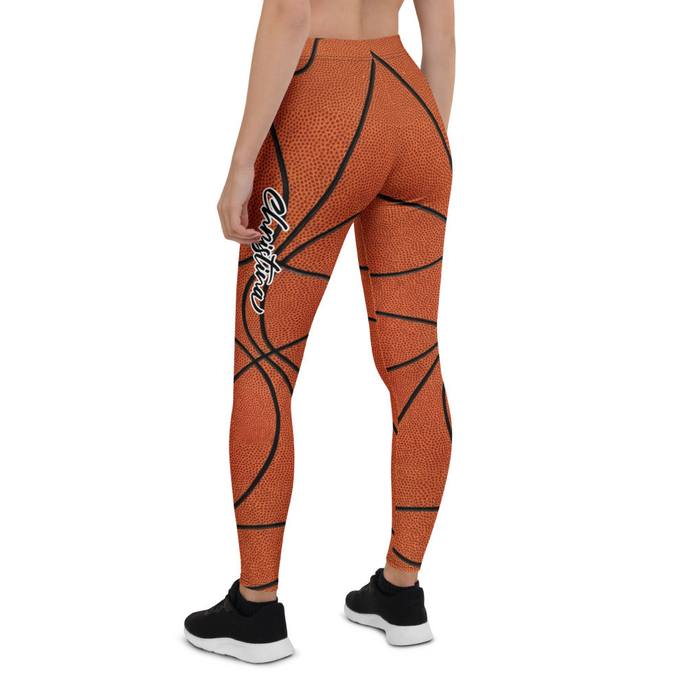 Personalisierte Sportleggings Damen Basketball Design Orange Schwarz Fitness Leggings S064
