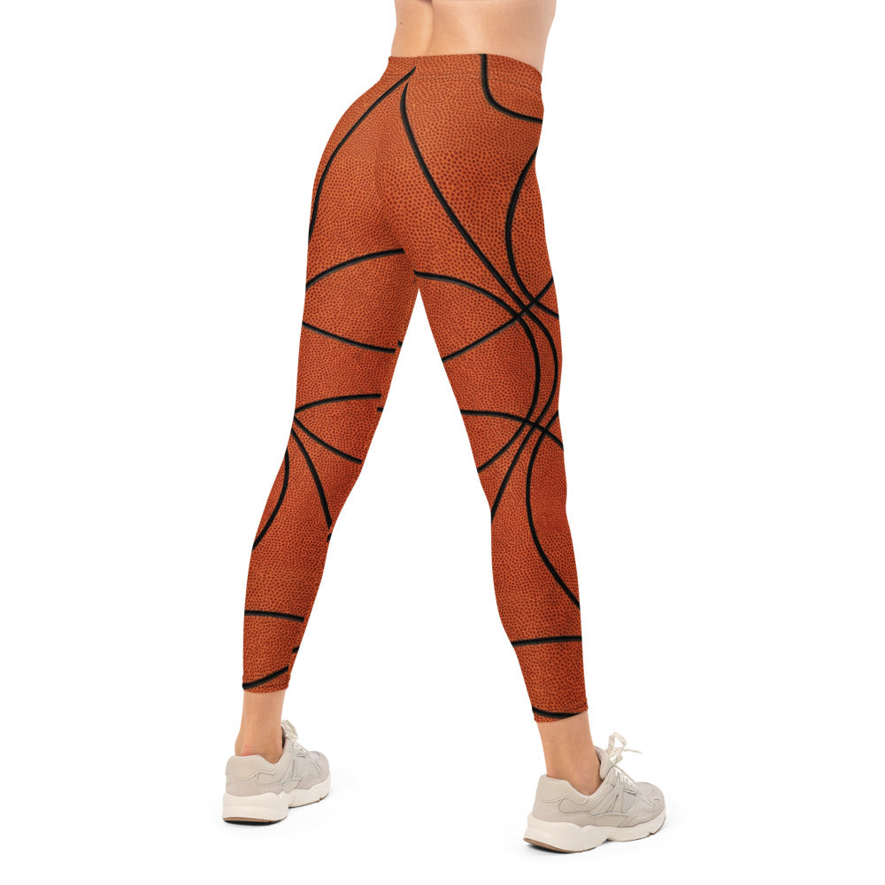 Personalisierte Sportleggings Damen Basketball Design Orange Schwarz Fitness Leggings S064