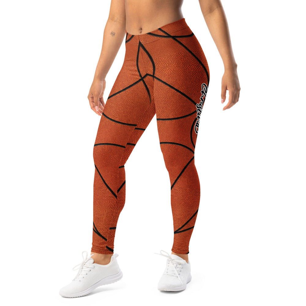Personalisierte Sportleggings Damen Basketball Design Orange Schwarz Fitness Leggings S064