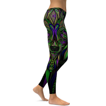 Grüne Bunte Wolf Leggings C643