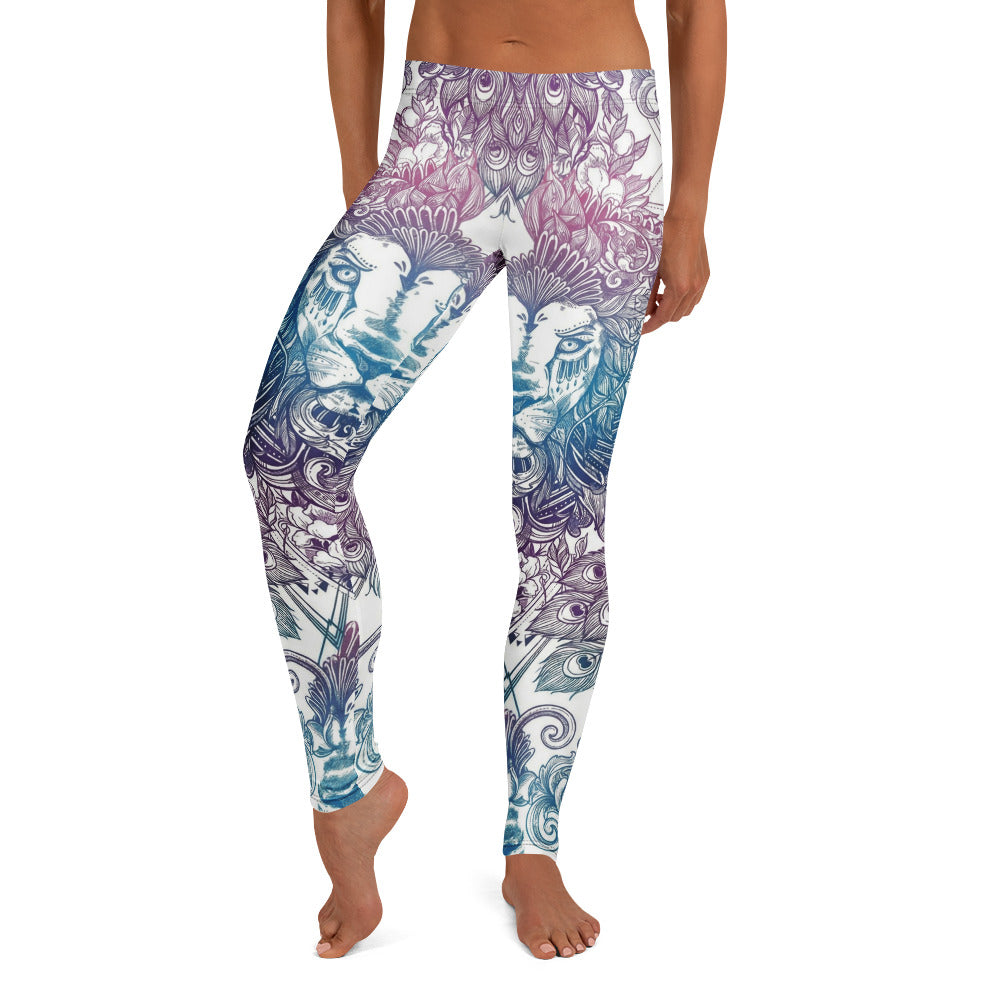 Personalisierte Damen Sportleggings Löwe Mandala Design Blau Lila Yoga Leggings Fitnesshose T959