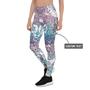 Personalisierte Damen Sportleggings Löwe Mandala Design Blau Lila Yoga Leggings Fitnesshose T959 - XL