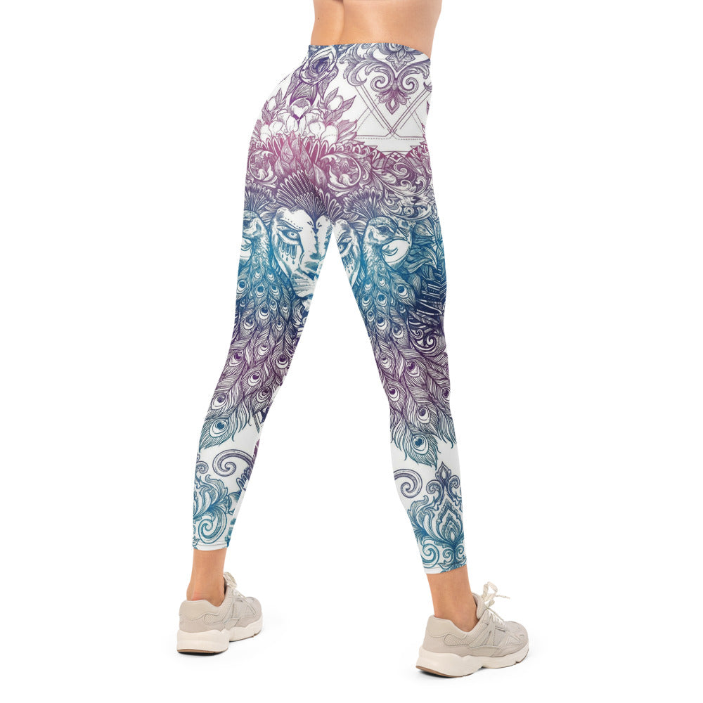 Personalisierte Damen Sportleggings Löwe Mandala Design Blau Lila Yoga Leggings Fitnesshose T959