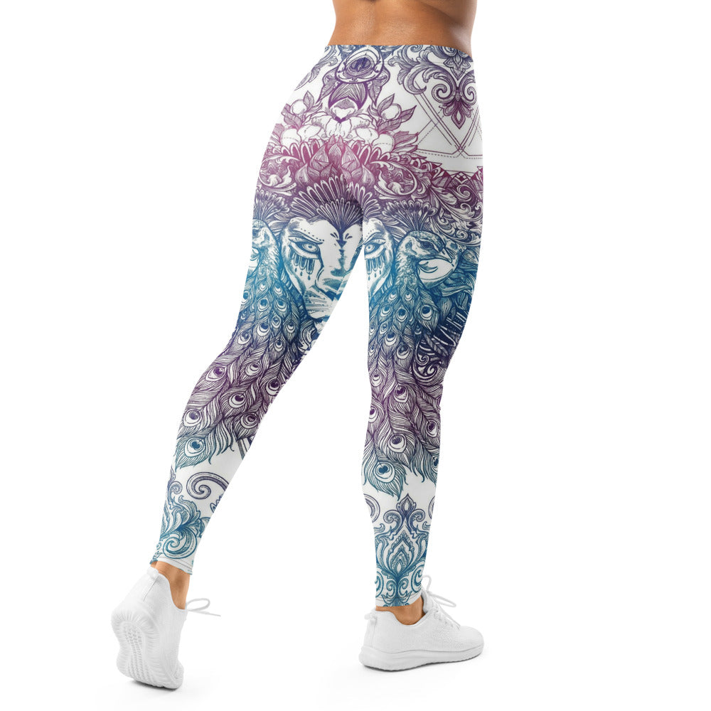 Personalisierte Damen Sportleggings Löwe Mandala Design Blau Lila Yoga Leggings Fitnesshose T959
