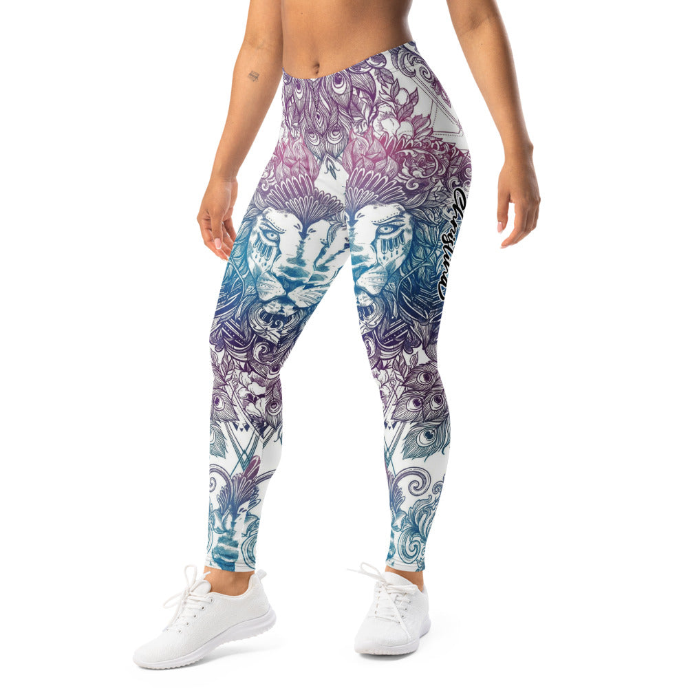 Personalisierte Damen Sportleggings Löwe Mandala Design Blau Lila Yoga Leggings Fitnesshose T959