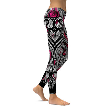 Rosa Ornament Muster Leggings N323